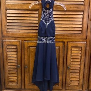 Homecoming or formal dress staggered hem